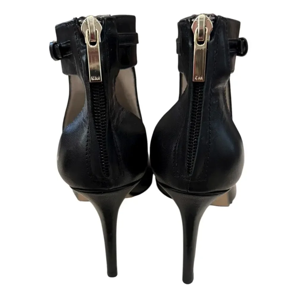 Karen Millen Black Leather Peep Toe Cutout Stiletto Booties EU 37 US 6
